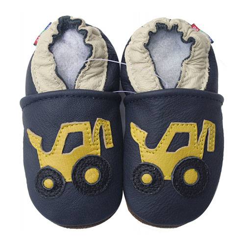 Chaussons cuir souple Tractopelle Jaune Carozoo 0/6mois