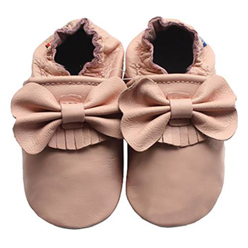 Chaussons cuir souple Noeud rose Carozoo