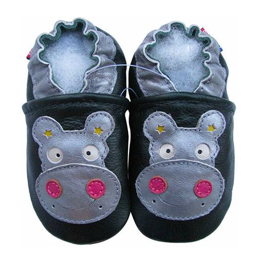 Carozoo Hippo Vert Foncé 4-5y semelle souple CUIR enfant chaussons chaussures 