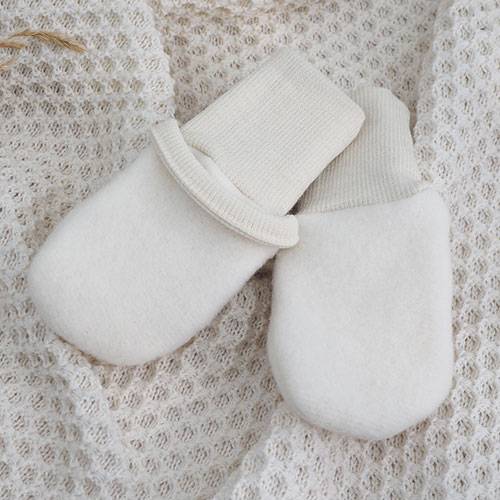 Moufles bébé en laine & coton molletonné Cosilana - Naturel
