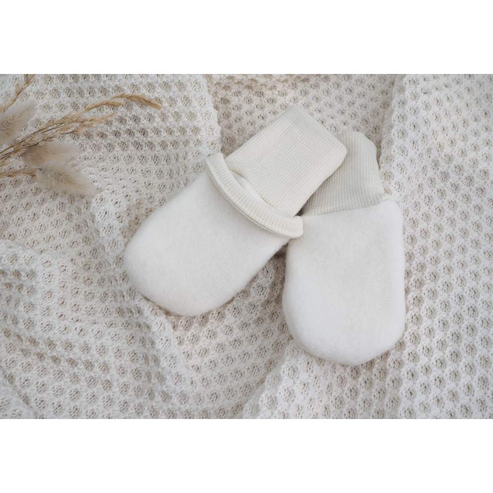 Moufles bébé en laine & coton molletonné Cosilana - Naturel
