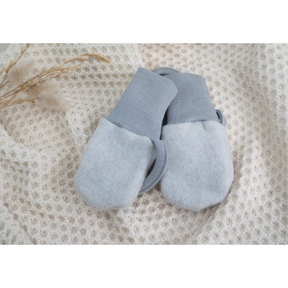 Moufles bébé en laine & coton molletonné Cosilana Gris clair