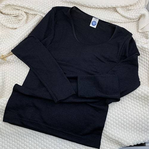 T-shirt à ML pour femme en laine et soie Cosilana - Noir