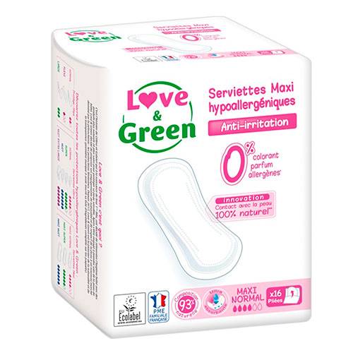 Serviettes Maxi Normal sans ailettes Love & green