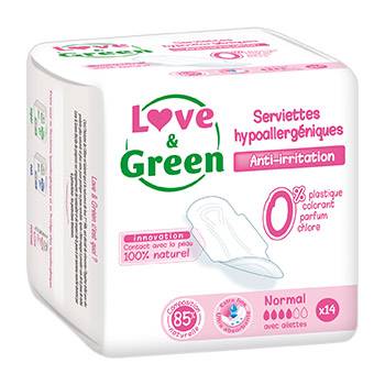 Serviettes Normales hypoallergéniques 0% Love & Green