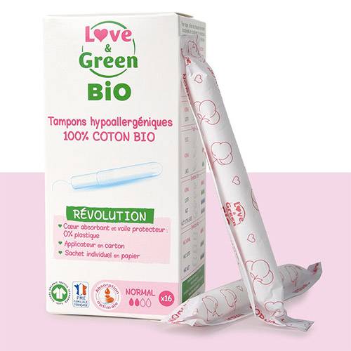Tampons en coton bio avec applicateur Love & green - Flux normal