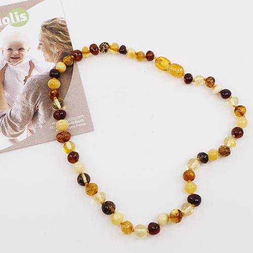Collier d'ambre pour bébé Kadolis - Perles multicolores