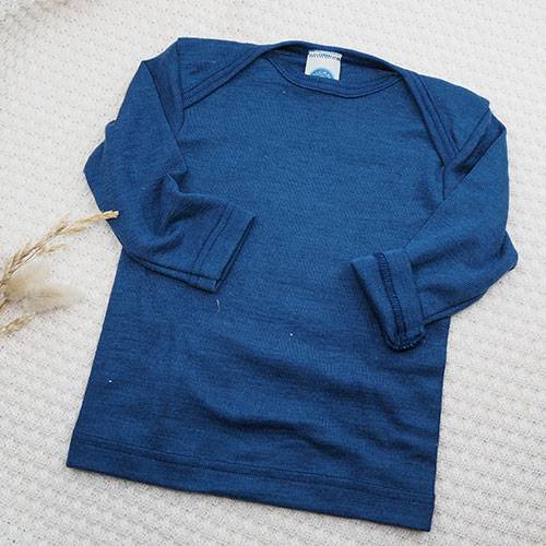 Tee-shirt manches longues en laine & soie Cosilana - Bleu marine