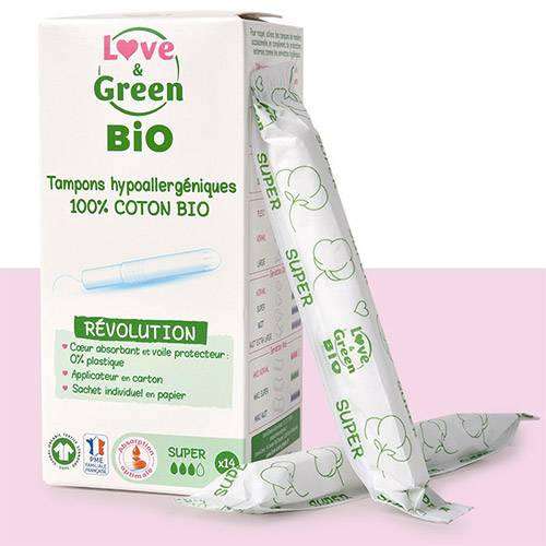 Tampons en coton bio avec applicateur Love & green - Flux important